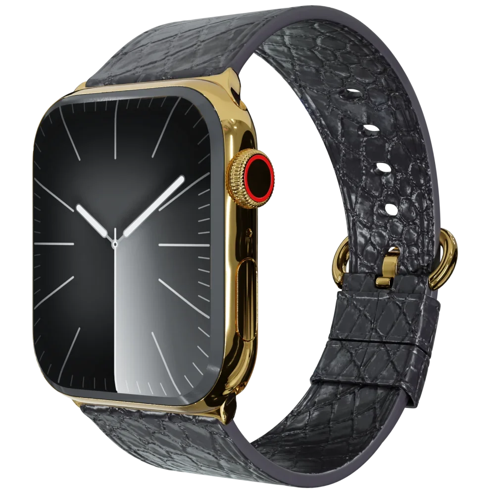 Gold Apple Watch 10 with Black Python Strap.webp