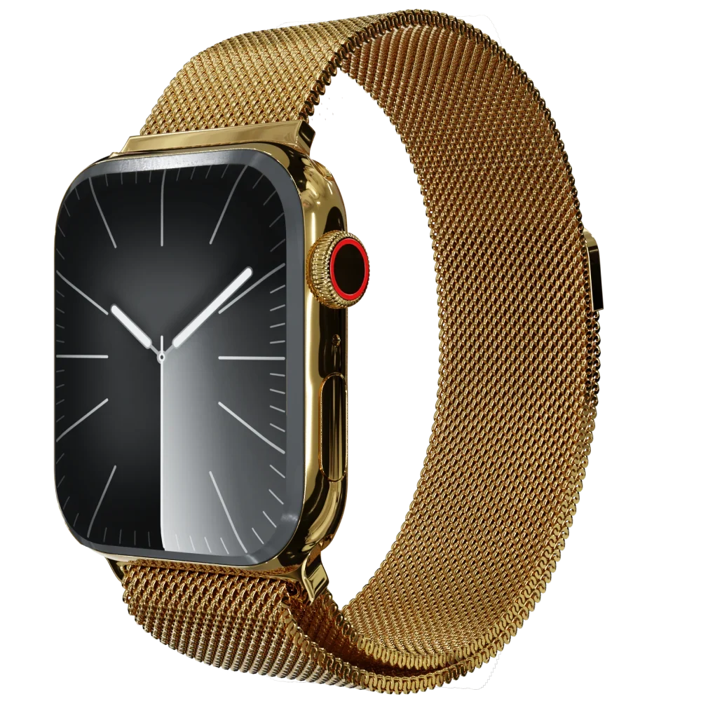 Gold Apple Watch 10 with Milanese strap.webp