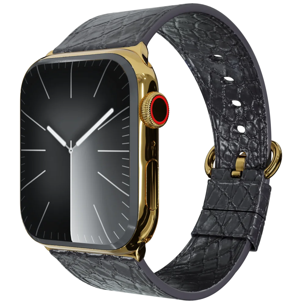 Gold Apple Watch 9 with Black Python Strap 3.webp