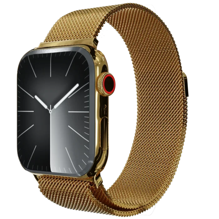 Gold Apple Watch 11 with Milanese strap.webp