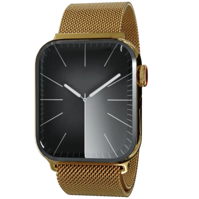 Gold Apple Watch 11 with Milanese strap front.webp
