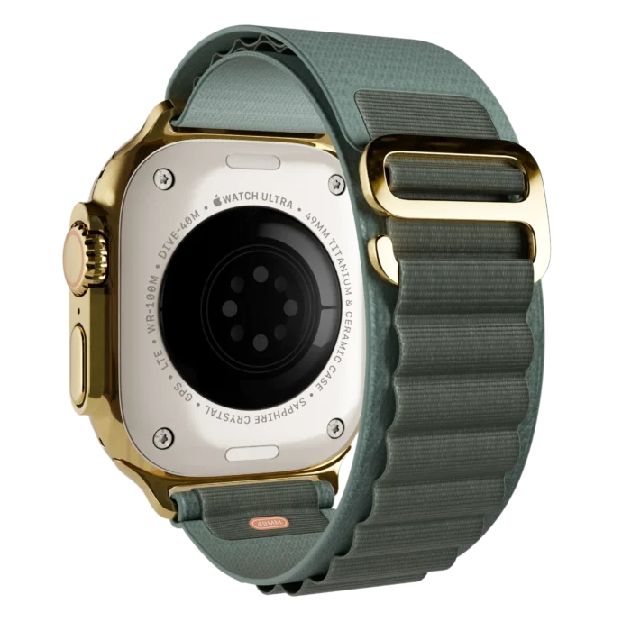 Ultra 2 Watch with Green Ocean Band 24k Gold Customized back 1.webp